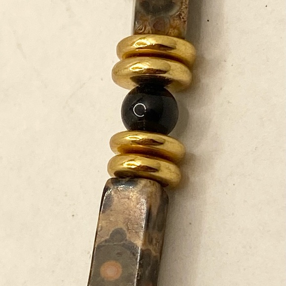 Vintage 18KGF leopard skin jasper & black onyx gemstone beaded choker necklace - Picture 3 of 9